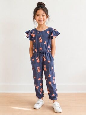Tea Collection Floral Jumpsuit knit Ruffle Sleeve SZ Y5